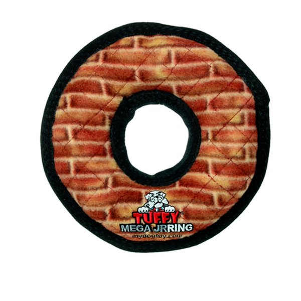 TUFFY - World's Tuffest Soft Dog Toy - MEGA Ring - Squeakers -Multiple Layers. Made Durable, Strong & Tough. Interactive Play (Tug, Toss & Fetch). Machine Washable & Floats. (Junior, Brick)