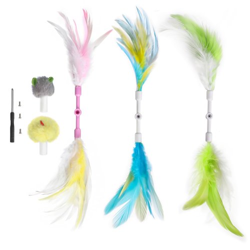Bolpetizo Cat Toy Replaceable Feathers and Fluffy Toy Accessories, 5 Pcs Interchangeable Attachments All Cat Toys with Small Screwdriver and Screws