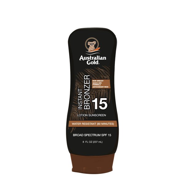Australian Gold Sunscreen Lotion with Instant Bronzer SPF 15, 8 Ounce | Broad Spectrum | Water Resistant | Non-Greasy | Oxybenzone Free | Cruelty Free
