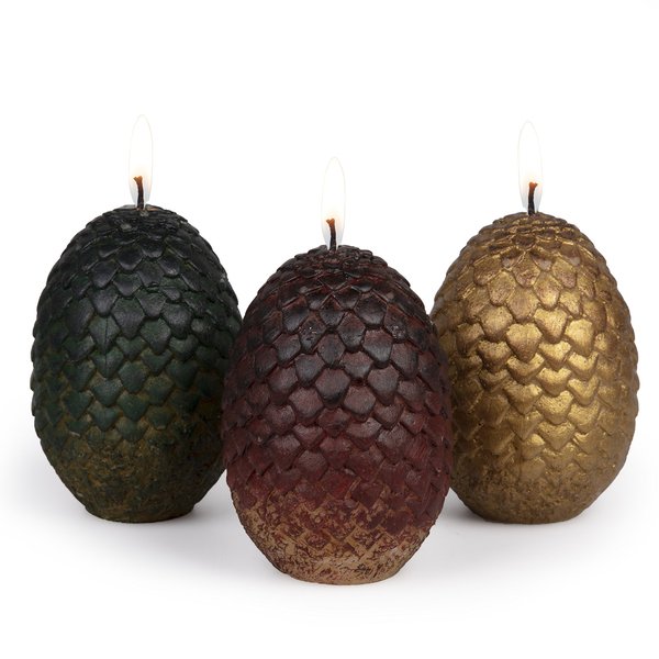 Game of Thrones Dragon Egg Replica Candles, Set of 3 - Officially Licensed - House of The Dragon & GoT Fans - Gift for Men & Women - Unscented - 2 1/2"