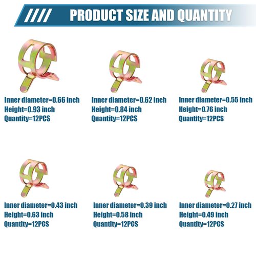 Yumfugu 72 PCS Car Ventilation Pipe Pole Elastic Hose Clamp Kit, Multi-functional Color-plated Fuel Hose Fastening Clamp, Car Auxiliary Fixing Accessories, Suitable for Most Models (Gold)