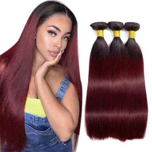 Burgundy Bundles 1B99j Straight Human Hair Bundles Brazilian Virgin Remy Hair Extensions Double Weft 1B99j Human Hair Bundles Burgundy Straight Human Hair Bundles 20 22 24 inch 3 Bundles