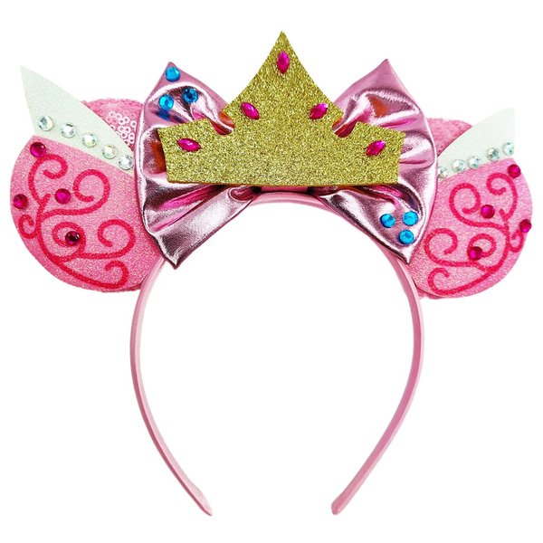 WW-WONDERFULWORLD Mouse Ears Headbands With Shiny Sequins Diamond & Crown Decoration, for Girls Sleeping Beauty Series Aurora Princess Costume Cosplay Glitter Party, for Kids & Adult; SMR-2