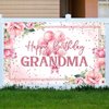 Aperturee Happy Birthday Grandma Banner 70.8x43.3in Pink Floral Balloons Backdrop Large Glitter Party Decorations for Grandma’s Birthday, Waterproof Polyester, Easy to Hang, Indoor Outdoor