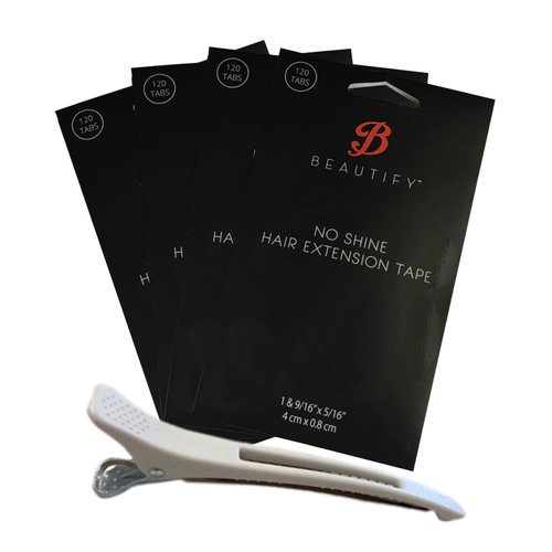 480 pcs No Shine Hair Extension Wig Tape Tabs w/White Hair Clip Bundle Pack | Strong Hold Adhesive Tabs Clear & Invisible Tape | Wigs Front Weave Active Lace Adhesive Tape | Super Bold Hold Adhesive