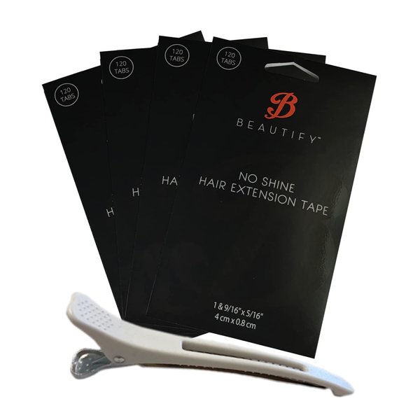 480 pcs No Shine Hair Extension Wig Tape Tabs w/White Hair Clip Bundle Pack | Strong Hold Adhesive Tabs Clear & Invisible Tape | Wigs Front Weave Active Lace Adhesive Tape | Super Bold Hold Adhesive