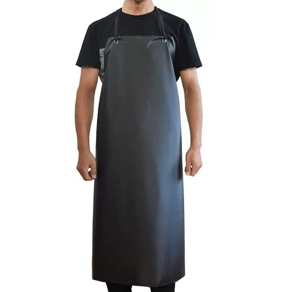LRUUIDDE Waterproof Rubber Vinyl Apron Black - 43" Light Duty Aprons - Stay Dry - Industrial Chemical Resistant Plastic, Long Black Bib Apron for Dishwashing Work Butcher Cleaning Fish (Black-1pack)