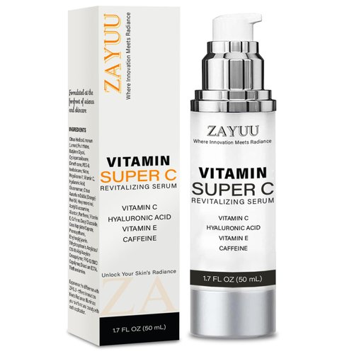 Super Vitamin C Face Serum for Mature Skin: All-In-One Hydrating Anti-Aging Formula - Vitamin C, Hyaluronic Acid, Vitamin E, Caffeine - Face Lift Serum for Wrinkles, Dark Spots - 1.7 fl. oz.