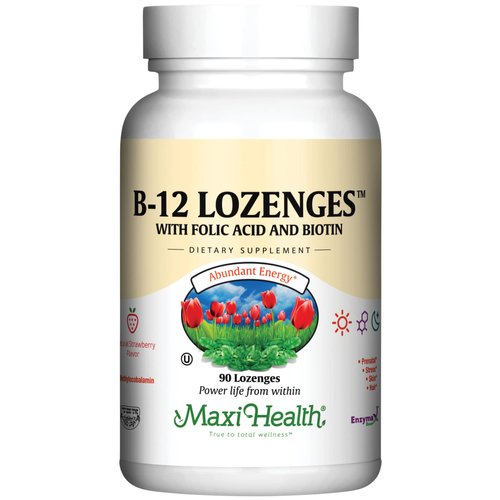 Vitamin B12 Lozenges with Folic Acid and Biotin - Sublingual B12 Vitamins Strawberry Flavor - Vegetarian Kosher B 12 Vitamin - Vit B12 Supplement for Red Blood Cell Production and Energy (90 Count)