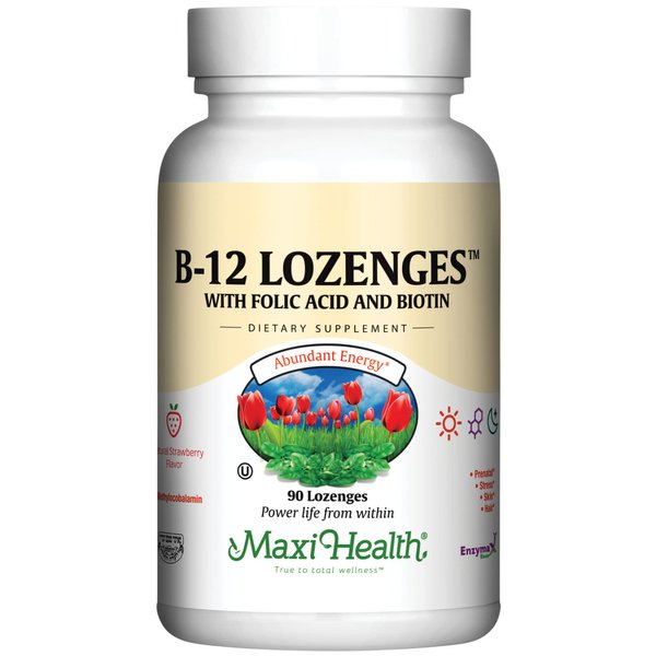 Vitamin B12 Lozenges with Folic Acid and Biotin - Sublingual B12 Vitamins Strawberry Flavor - Vegetarian Kosher B 12 Vitamin - Vit B12 Supplement for Red Blood Cell Production and Energy (90 Count)