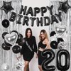 20th Birthday Party Decorations Black 20 Year Old Birthday Decorations Kit for Men Women Happy Birthday Banner Balloon Sash Cake Topper Silver Fringe Curtain Star Heart Balloon 20th Birthday Supplies