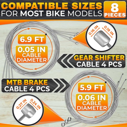 4 Pcs Bike Shifter Cable & 4 Pcs Bike Brake Cable Kit - Durable MTB Set with Corrosion-Resistant Stainless Steel - Compatible Sizes for Brake & Gear Systems, Easy to Install on Road & Mountain Bikes