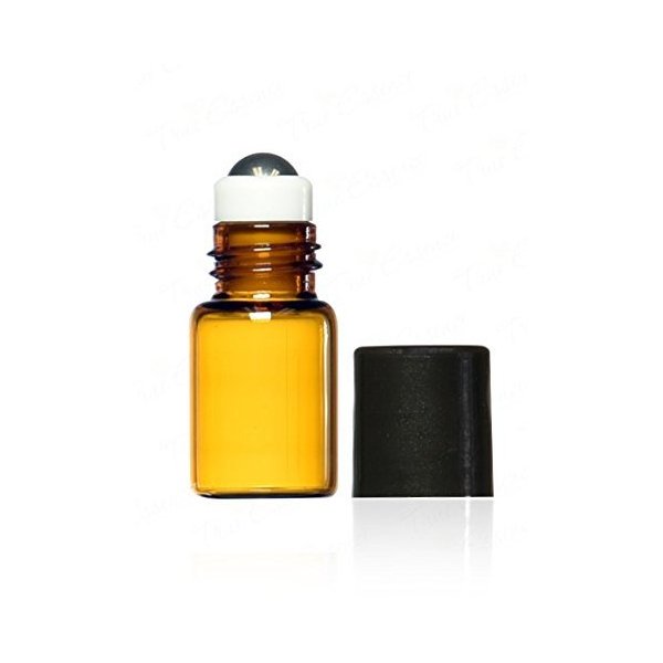True Essence 3 ml, 3/4 Dram Amber Glass Mini Roll-on Glass Bottles with Metal Roller Balls - Refillable Aromatherapy Essential Oil Roll On (12)
