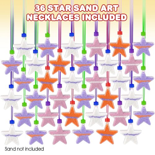 ArtCreativity Star Sand Art Bottle Necklaces, Pack of 12, Sand Art Craft Kit with Shaped Bottles, Craft Party Supplies and Party Favors for Kids - Sand Sold Separately (Star)