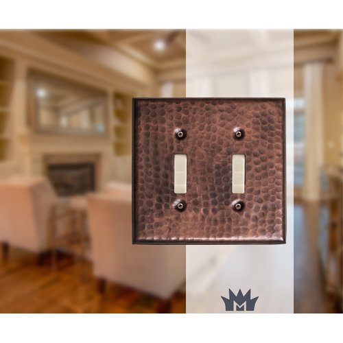 Monarch Abode 17008 Double Switch Hand Hammered Toggle Decorative Wall Plate Switch Plate Outlet Cover, 2-Gang, Pure Copper