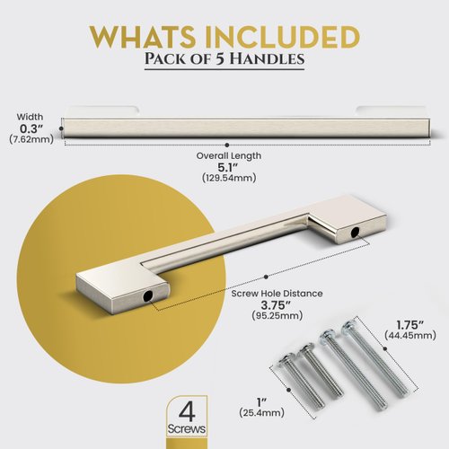 Southern Hills Brushed Nickel Cabinet Pulls - 96mm - Satin Nickel Drawer Handles, Modern Kitchen Cabinet Handles, Silver Kitchen Handles for Cabinets and Drawer Pulls, Cupboard Door Hardware