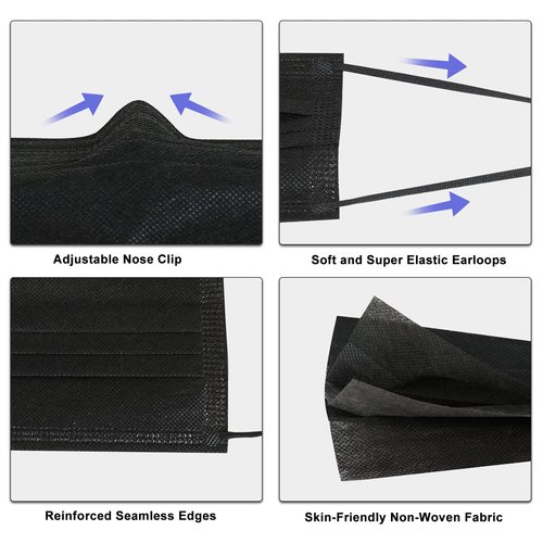 akgk 100Pcs Disposable Face Masks, Black Face Mask, 3 Ply Disposable Mask