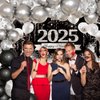 AIBIIN 79pcs 2025 Happy New Year Decorations Kit New Years Eve Party Supplies Black and Silver 2025 New Year Backdrop Banner Party Decorations for Happy New Year Party Decoration