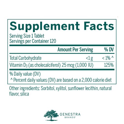 Genestra Brands D3 1000 Chewable | Vitamin D Supplement | 120 Chewable Tablets | Natural Blackcurrant Flavor