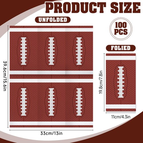 100pcs Football Paper Napkins, Football Party Guest Napkins, 3-Ply Sports Party Disposable Hand Towels Napkins, Football Theme Party Towel for Football Birthday Party Favors
