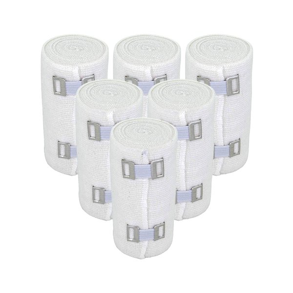 Nexskin 4" Organic Latex Free American Cotton - Comfort Elastic Bandage with Clip Fasteners - White, 6 Pack