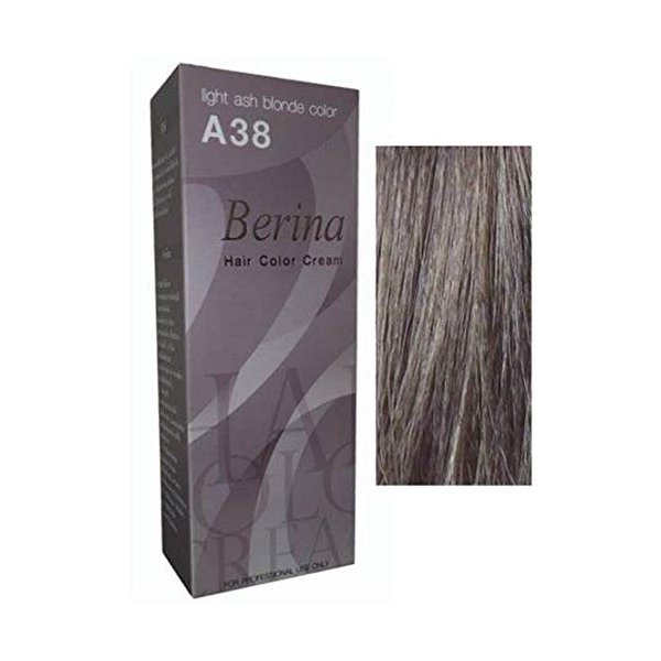 Berina Permanent Hair Dye Color Cream # A38 Light Ash Blonde Color Made in Thailand.(BY PPR)