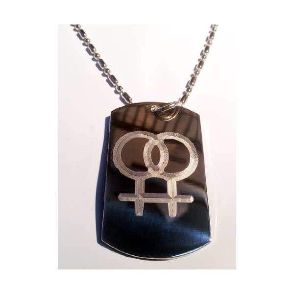 Lesbian Female Female Pride Gay Logo Symbol - Military Dog Tag Luggage Tag Key Chain Metal Chain Necklace