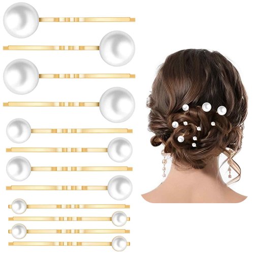 12 Pcs Pearl Bobby Pins for Hair Gold Pearl Hair Pins Wedding Pearl Hair Pins Pearl Hair Accessories for Brides Bridesmaid Women Girls Decorative Hair Pins(3 Sizes)