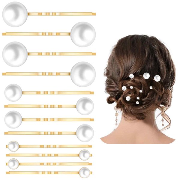 12 Pcs Pearl Bobby Pins for Hair Gold Pearl Hair Pins Wedding Pearl Hair Pins Pearl Hair Accessories for Brides Bridesmaid Women Girls Decorative Hair Pins(3 Sizes)