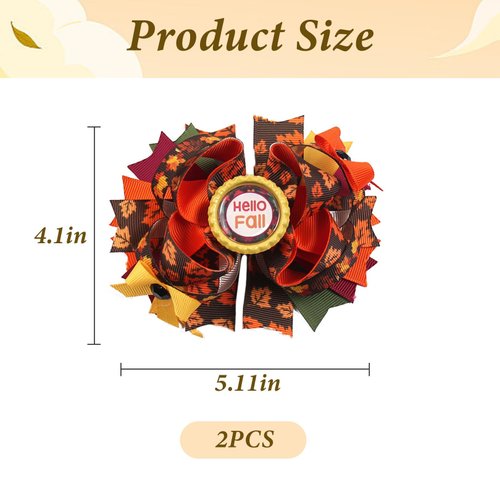 Fall Bow Hair Clip for Girls, Hello Fall Hair Bow Barrette Multi Layer Orange Maple Leaf Big Bow Hairclips Hairpins, Autumn Fall Thanksgiving Halloween Hair Accessories Party Favors for Girls Women