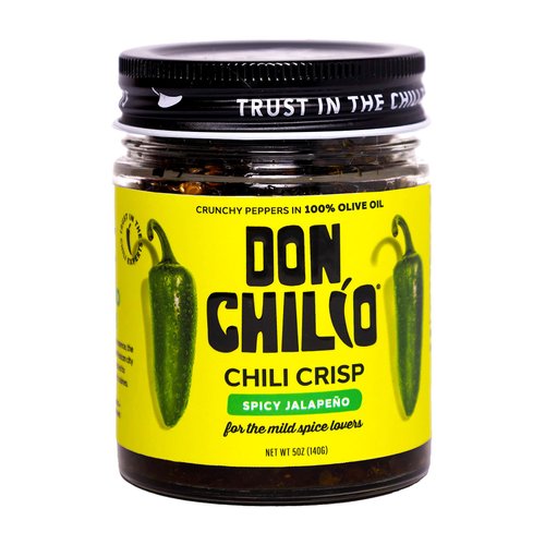 Don Chilio Mild Jalapeno Mexican Chile Crisp, 5 oz. – Crunchy Sliced Jalapenos Fried Chili Peppers in Hot Seasoned 100% Olive Oil – Keto-Friendly, Vegan, Gluten Free