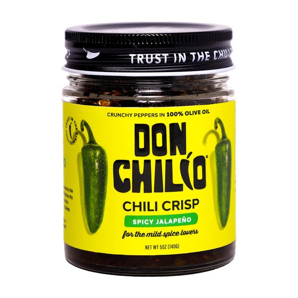 Don Chilio Mild Jalapeno Mexican Chile Crisp, 5 oz. – Crunchy Sliced Jalapenos Fried Chili Peppers in Hot Seasoned 100% Olive Oil – Keto-Friendly, Vegan, Gluten Free