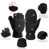 BESSTEVEN Winter Fingerless Gloves for Men Women | Convertible Flip Top Mittens - Thermal Polar Fleece Warm Lightweight for Texting Jogging - Black Medium