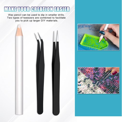22 Pieces Wax Rhinestone Picker Pencil Wax Pencil Set for Rhinestones Nail Art Gem Dotting Crystal Pick up Tools with Pick Up Tweezers, Pencil sharpener and Triangular Plate