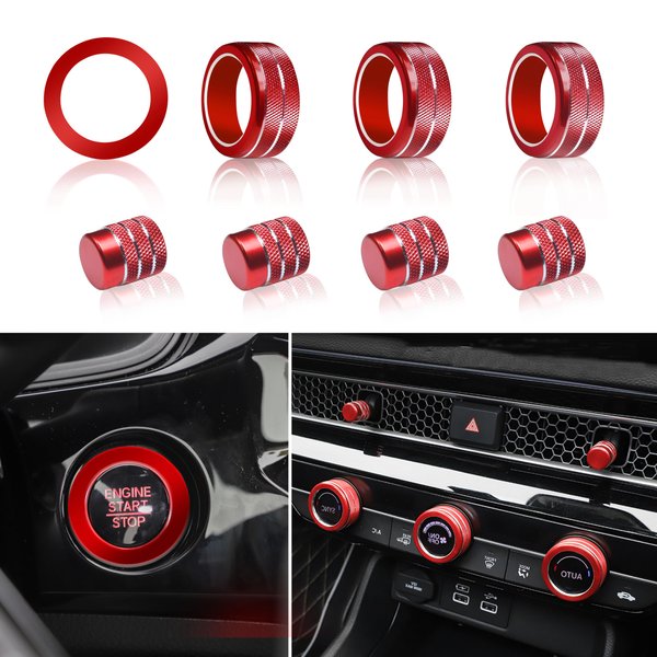 SENSHINE Air Conditioning, Vent Knob Cover for Honda Civic Accessories 2022 2023 2024 for Honda CRV 2023 2024 Start/Stop Push Button Ring, AC Climate Control Knob Button, Vent Lever Trim 10Pcs (Red)