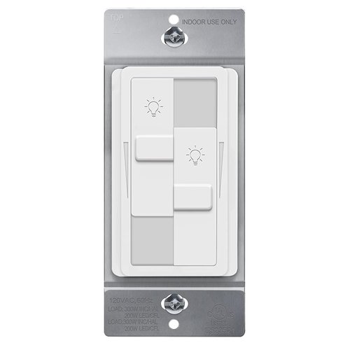 TOPGREENER Kalide Dual Load Dimmer Light Switch, Double LED Dimmer Switch, Full Range Dimming, Single Pole, 120VAC, 60Hz, 200W LED/CFL, Neutral Wire Not Required, TGDDS-W, White