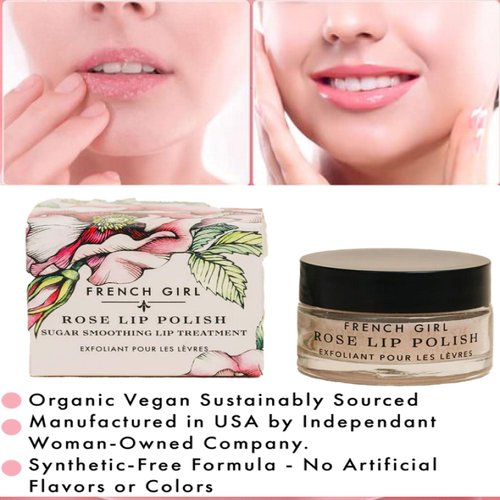 French Girl Rose Lip Scrub - Organic Sugar Scrub For Lips, Hydrating Lip Exfoliator & Moisturizer with Shea Butter & Essential Oils, Treatment for Dry Lips, Clean, Vegan & Cruelty-Free, 1oz