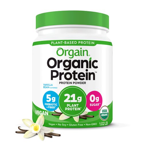 Orgain Organic Vegan Protein Powder, Vanilla Bean - 21g Plant Based Protein, Gluten Free, Dairy Free, Lactose Free, Soy Free, No Sugar Added, Kosher, For Smoothies & Shakes - 1.02lb