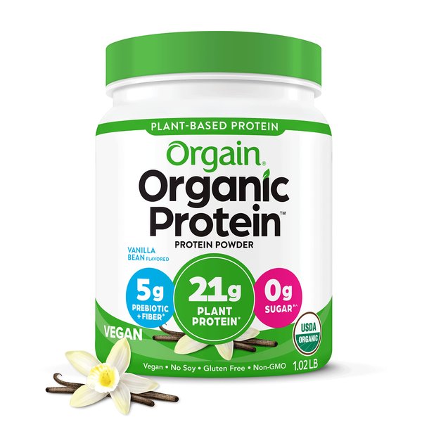 Orgain Organic Vegan Protein Powder, Vanilla Bean - 21g Plant Based Protein, Gluten Free, Dairy Free, Lactose Free, Soy Free, No Sugar Added, Kosher, For Smoothies & Shakes - 1.02lb