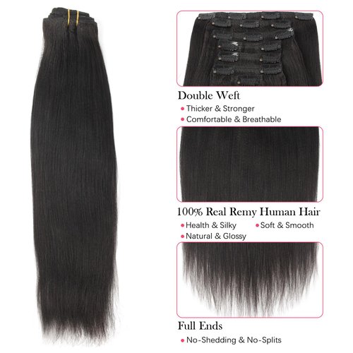 ABH AMAZINGBEAUTY HAIR Clip in Hair Extensions Real Human Hair Yaki Straight Clip ins for Black Women Natural Black 18 Inch Straight Clip in Hair Extensions Light Yaki Clip-in 7 Pcs With 17 Clips 120g