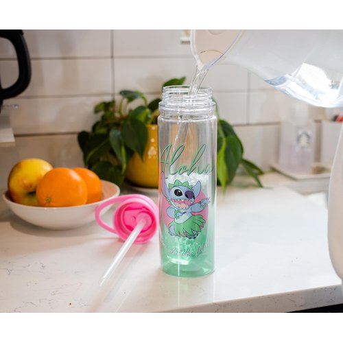 Silver Buffalo Lilo and Stitch Aloha Double Wall Tritan Water Bottle | BPA-Free Plastic Bottle With Screw Top And Flip-Up Straw Lid | Sports Hydration | Holds 18 Ounces