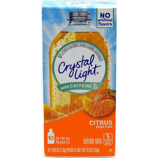 Crystal Light On The Go Citrus With Caffeine Drink Mix, 10-Packet Box (Pack of 15)