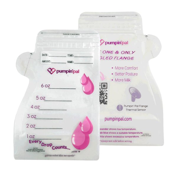 Pumpin' Pal Milk Storage Bags With Exclusive Temperature Sensing Indicator - QTY 50 6 oz zip lock top freezer storage bags