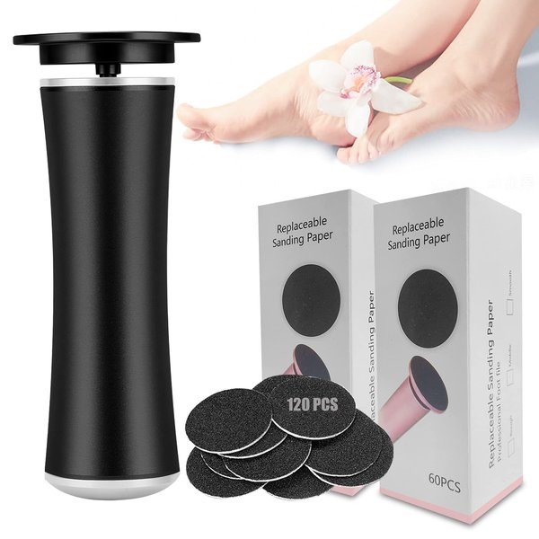 Electric Foot File Callus Remover Professional Foot File Pedicure Tools Adjustable Speed 120pcs Replacement Sandpaper disc Easy to Remove Cutin Dead Skin calluses(Black 120pcs)