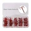 50pcs Fishing Treble Hooks Kit - High Carbon Steel Hooks Strong Sharp Unique Bend Red Treble Fishing Hooks for Hard Bait Lures Saltwater Freshwater Fishing