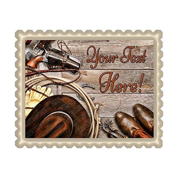 Western Cowboy Ranching Gear - Edible Cake Topper - 10" x 16" (1/2 sheet) rectangular