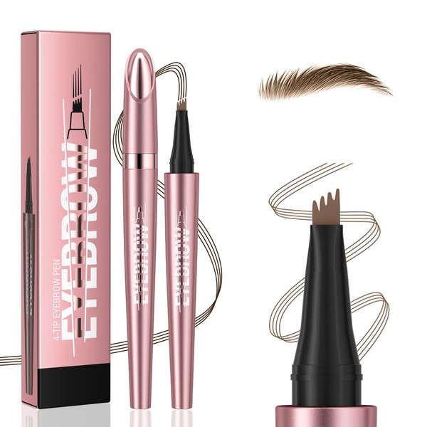 Eyebrow Pen (Light Brown), 3D Waterproof Microblading Eyebrow Pencil, 4 Tipped Precise Brow Pen, Fine Stroke Natural Contouring Pen, Gifts for Women Mom Sisters Friend Coworker