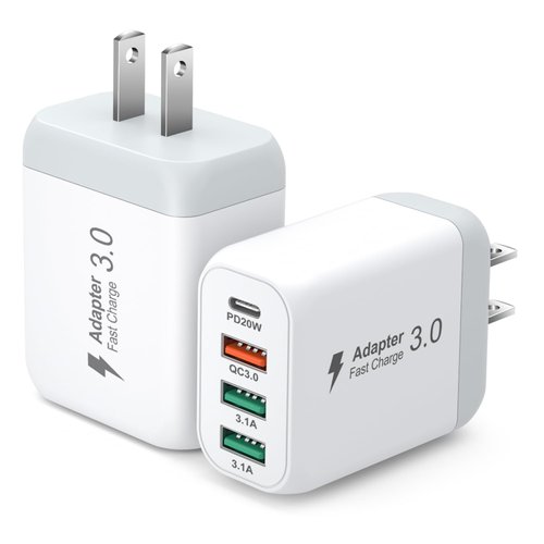 USB C Charger Block, OKRAY 2-Pack 4-Port 40W Fast Charging USB C Charger, QC/PD3.0 Type C Wall Charger Plug Multiport Power Adapter for iPhone 16/15 Pro Max Plus 14 13 12 11 XR, iPad Mini, iwatch 9 SE