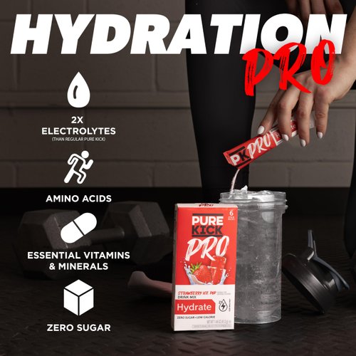 PURE KICK PRO Hydration Electrolyte Drink Mix, Strawberry Ice Pop, Includes 1 Box with 6 Packets in Each Box