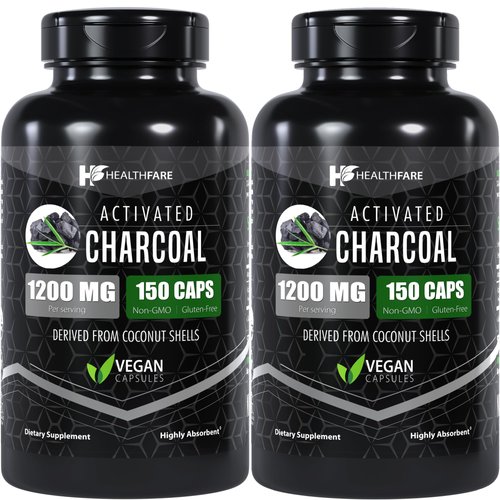 Healthfare Activated Charcoal Capsules 1200mg | 150 Capsules | Derived from Coconut Shells | Highly Absorbent | Non-GMO | Made in The USA (2-Pack) (2)